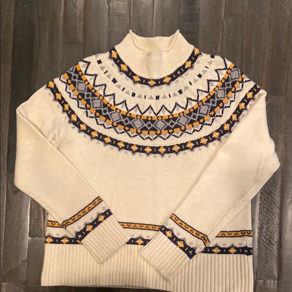 J. Crew Cream and Blue Nordic Turtleneck Sweater